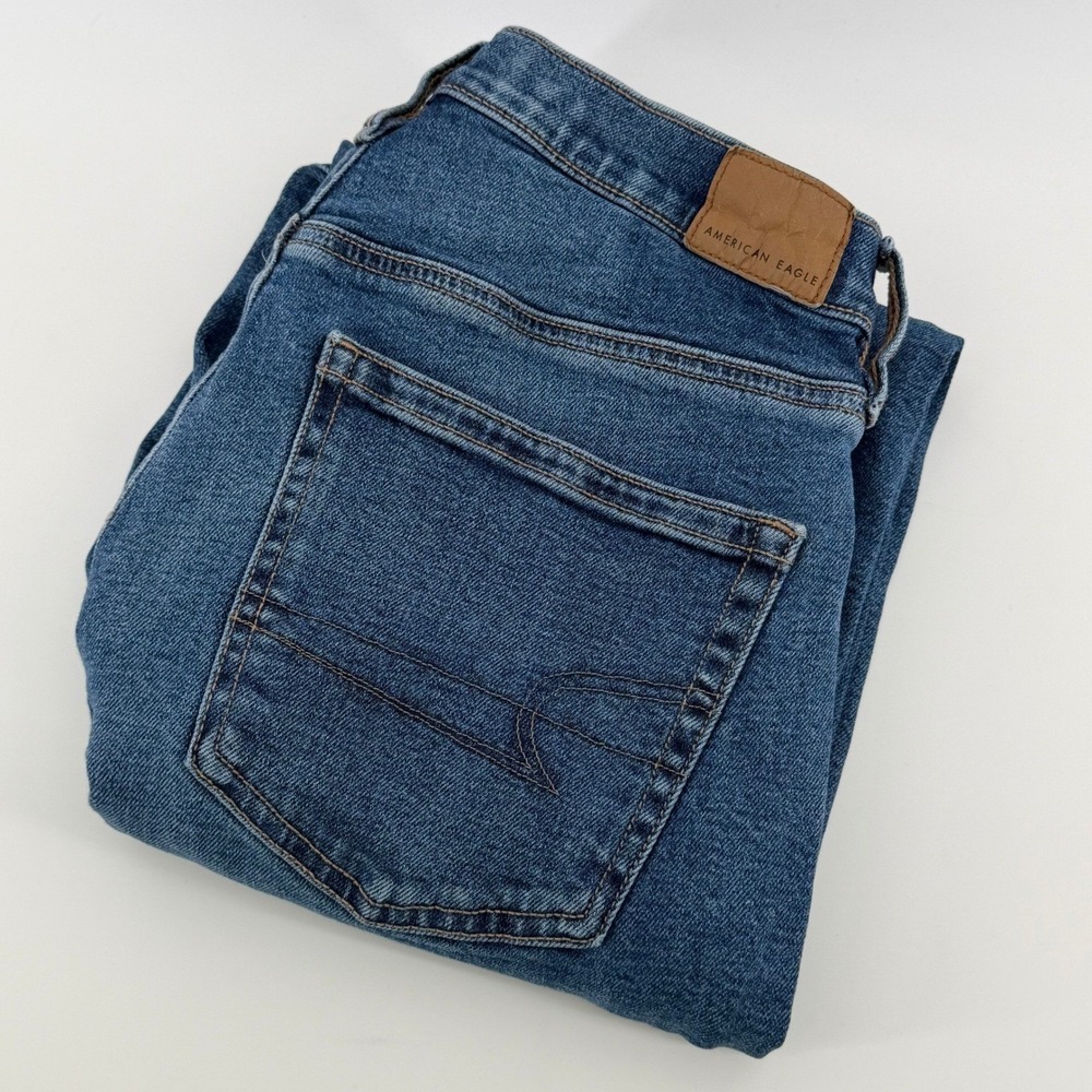 American Eagle 90s Straight Jeans Womens 2 Long Medium Wash High Rise Stretch